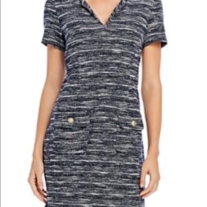 Karl Lagerfeld Paris Mini Dress Tweed V-Neck, Blue Haze. Size 8. New with tags